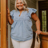 Farmers Market Cutie Embroidered Chambray Top in Light Wash Curves Image - 1