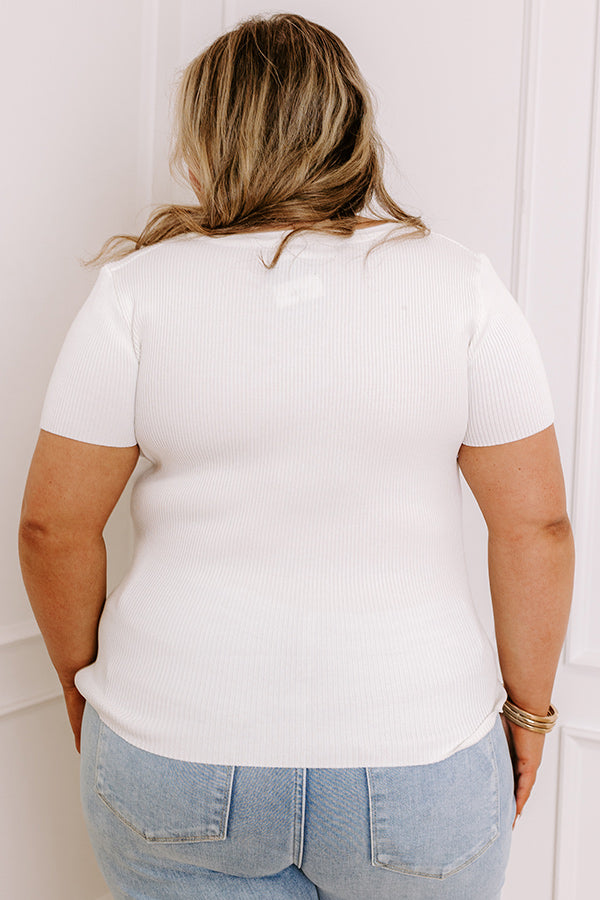 Cafe Hangout Ribbed Henley Top in Ivory Curves Image - 5