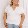 Cafe Hangout Ribbed Henley Top in Ivory Curves Image - 1
