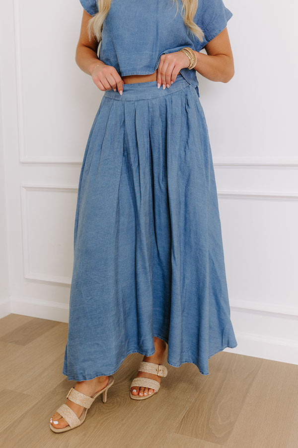 Farmers Market Stroll High Waist Chambray Midi Skirt Image - 2