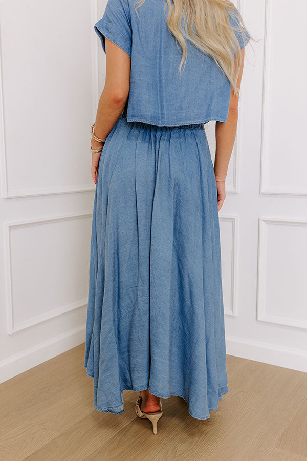 Farmers Market Stroll High Waist Chambray Midi Skirt Image - 3