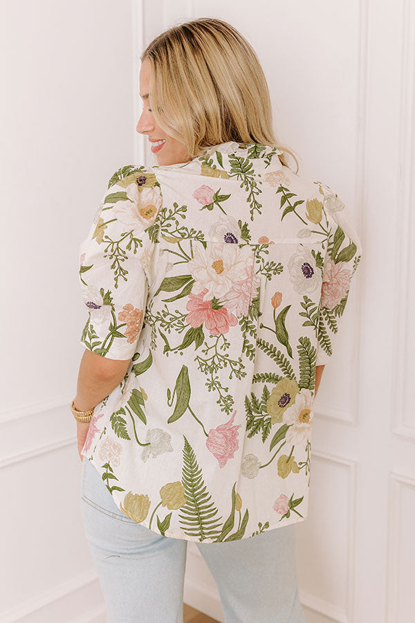 Dreaming Of Dahlias Button Up Top in Ivory Image - 3