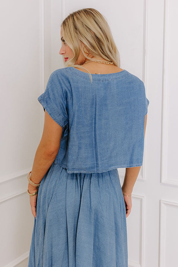 Farmers Market Stroll Chambray Crop Top Image - 4