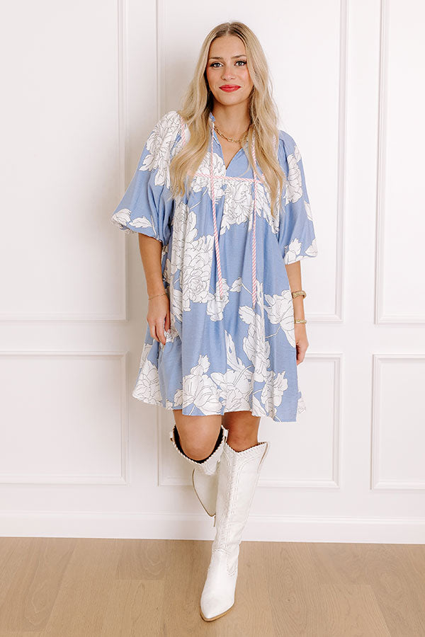 Vineyard Stroll Floral Mini Dress in Sky Blue Image - 2