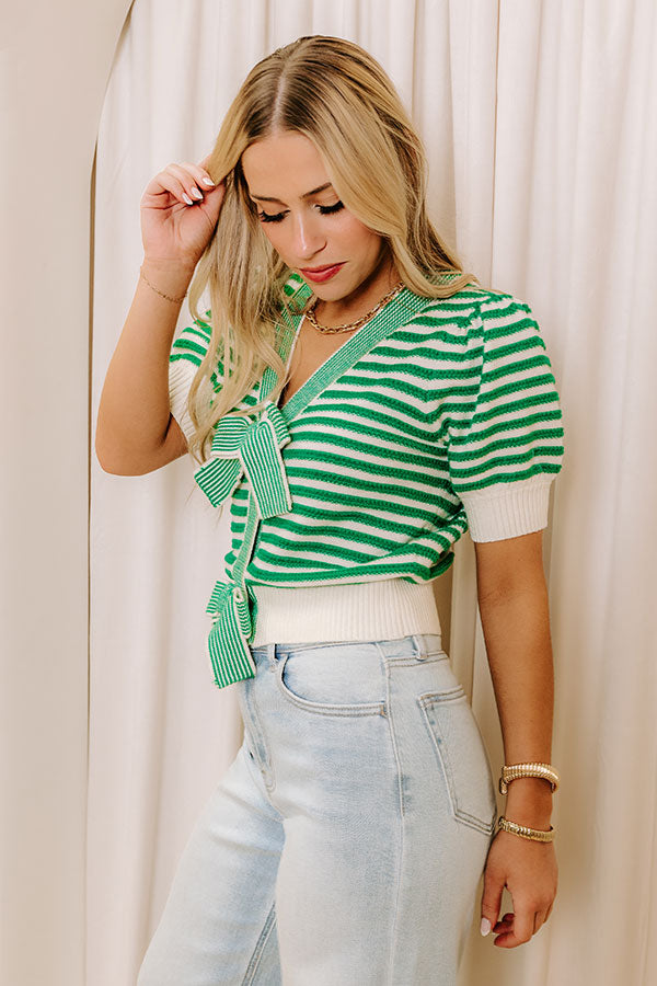 Sweetest Smile Stripe Knit Top in Green Image - 3