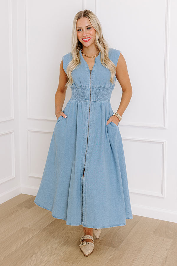 Downtown Daze Denim Midi Dress Image - 2