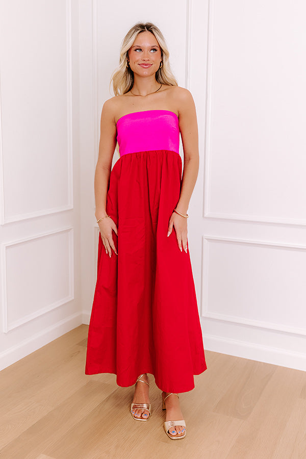 A bold red midi dress, ideal for a statement Easter dress or fall midi dress.