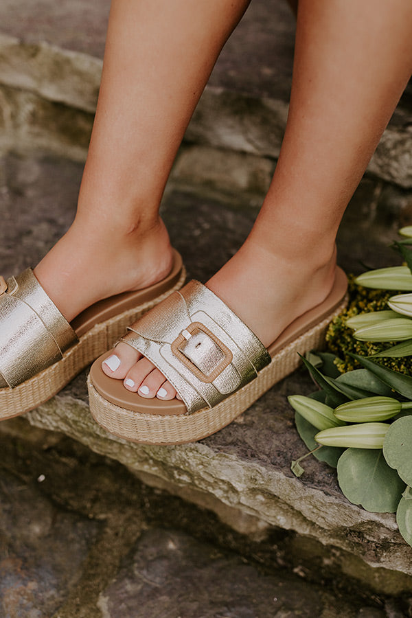The Dahlia Faux Leather Platform Sandal in Gold Image - 2