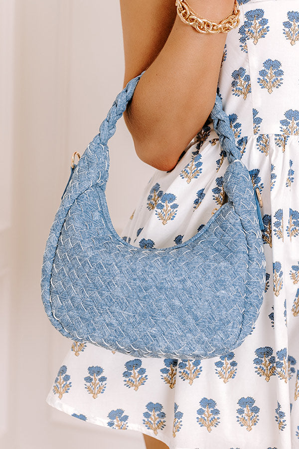 Laken Faux Leather Woven Crossbody in Denim Image - 2