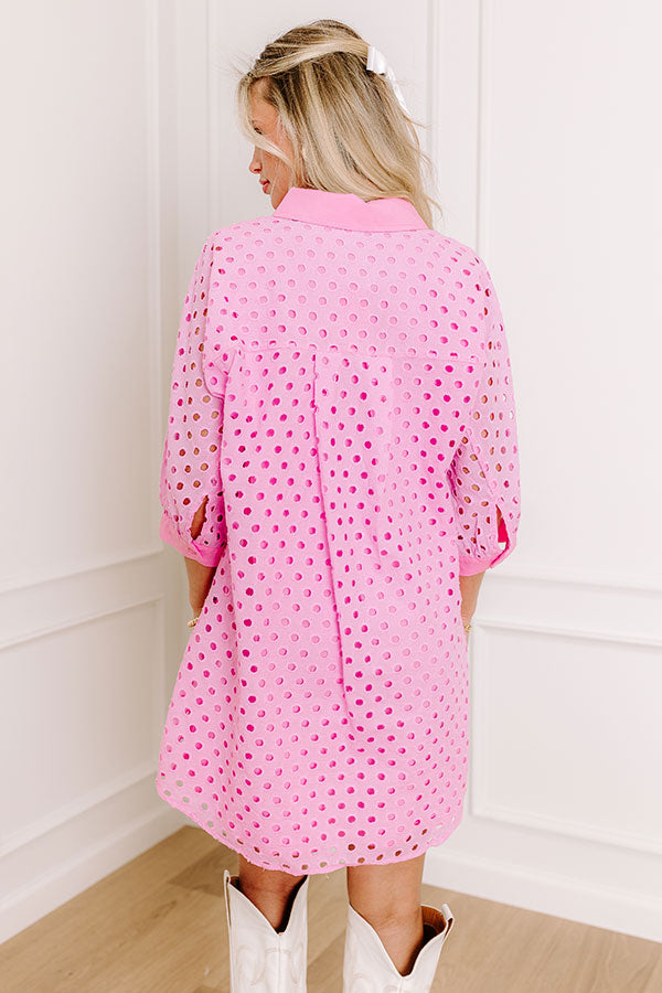 Feeling Posh Eyelet Mini Dress in Bubblegum Pink Image - 4