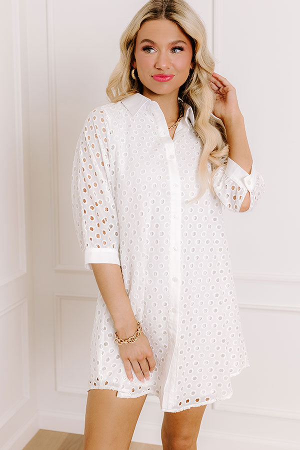 Feeling Posh Eyelet Mini Dress in White Image - 3