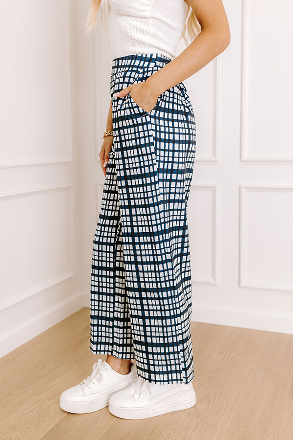 The Madison High Waist Plaid Pants in Navy Image - 3