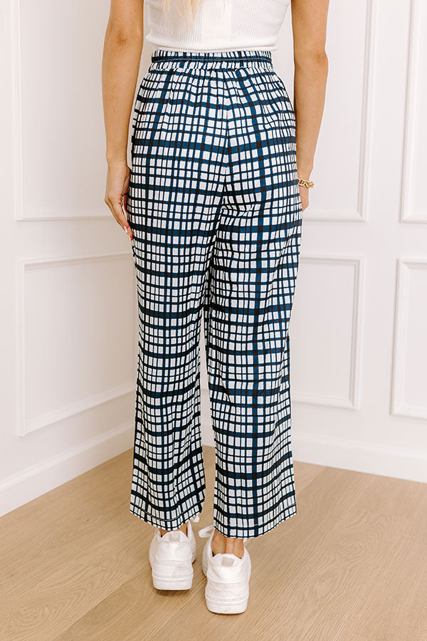The Madison High Waist Plaid Pants in Navy Image - 4