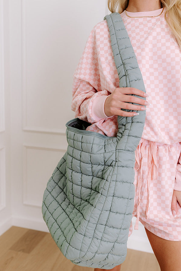 Leda Quilted Puffer Tote in Sage Image - 2