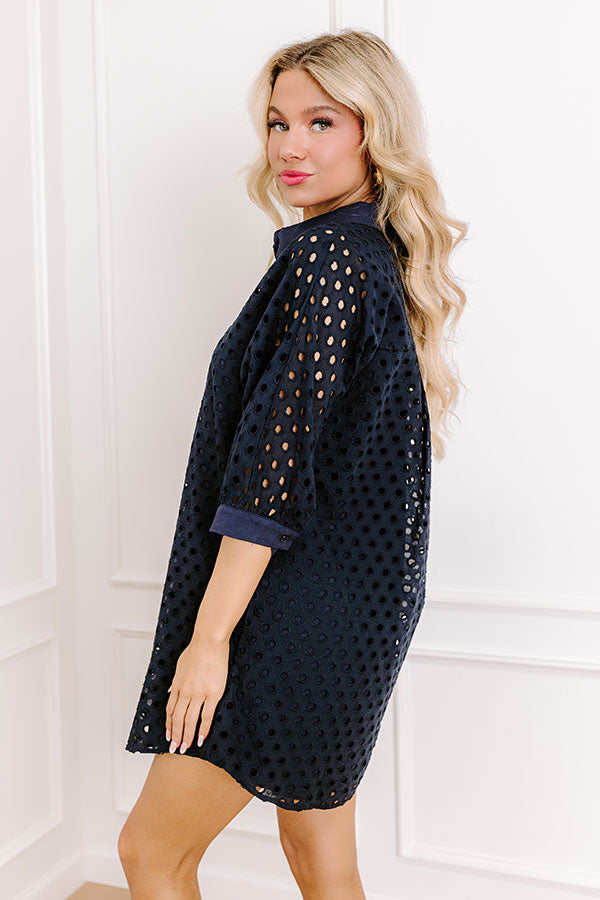 Feeling Posh Eyelet Mini Dress in Navy Image - 3
