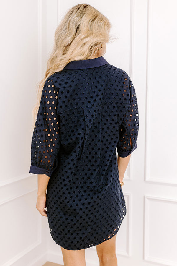 Feeling Posh Eyelet Mini Dress in Navy Image - 4