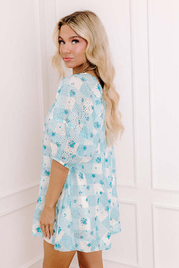 Sweetest Smile Eyelet Floral Romper in Sky Blue Image - 3