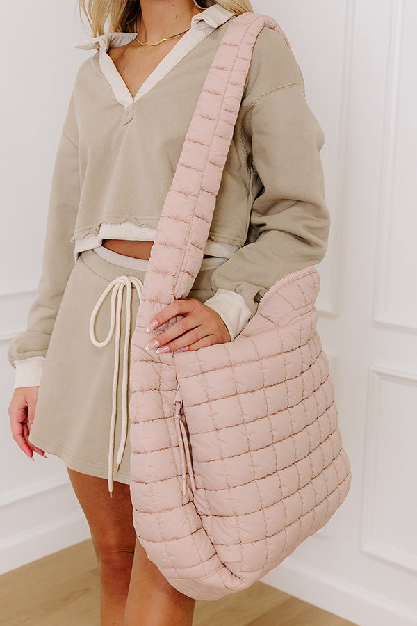 Leda Quilted Puffer Tote in Light Pink Image - 2