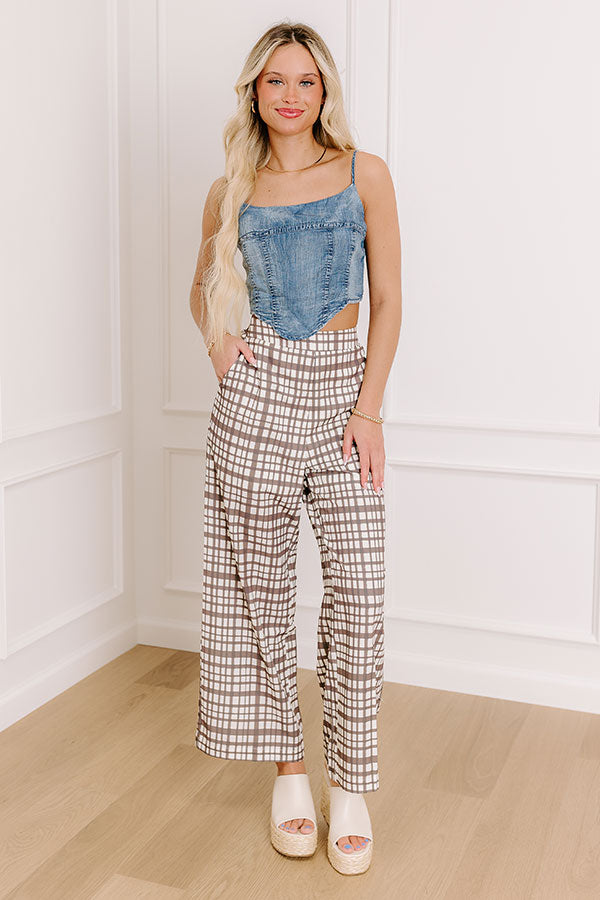 The Madison High Waist Plaid Pants in Mocha Image - 5