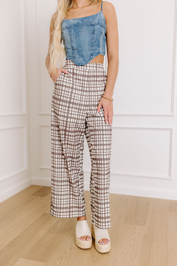 The Madison High Waist Plaid Pants in Mocha Image - 3