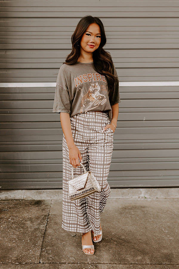 The Madison High Waist Plaid Pants in Mocha Image - 2