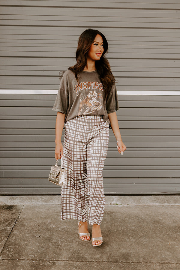 The Madison High Waist Plaid Pants in Mocha Image - 1
