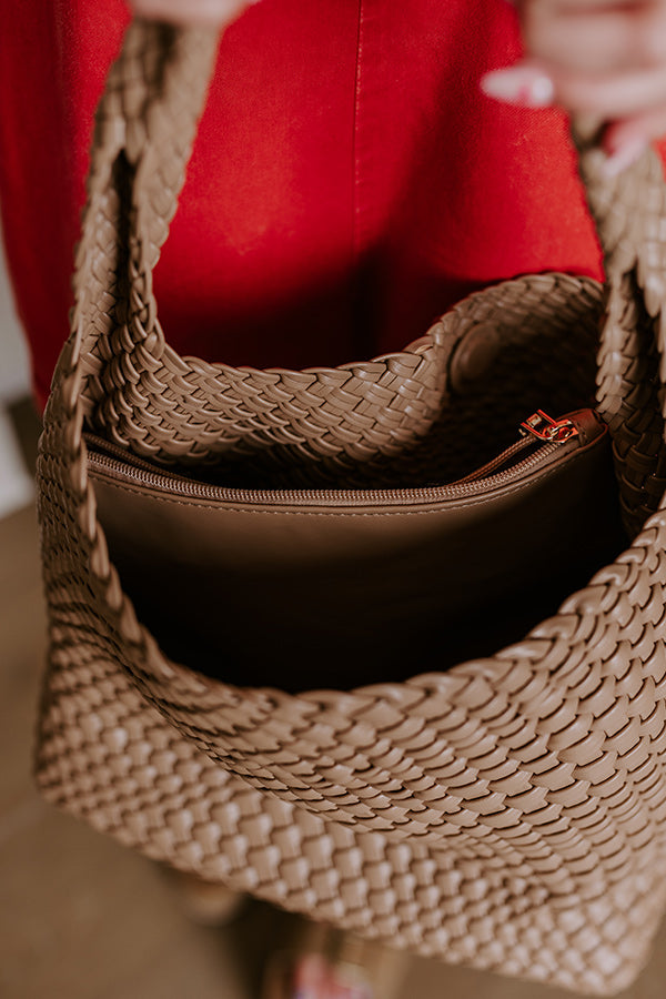 Johanna Large Woven Vegan Leather Shoulder Bag Iced Latte Image - 3