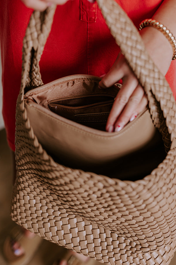 Johanna Large Woven Vegan Leather Shoulder Bag Iced Latte Image - 2