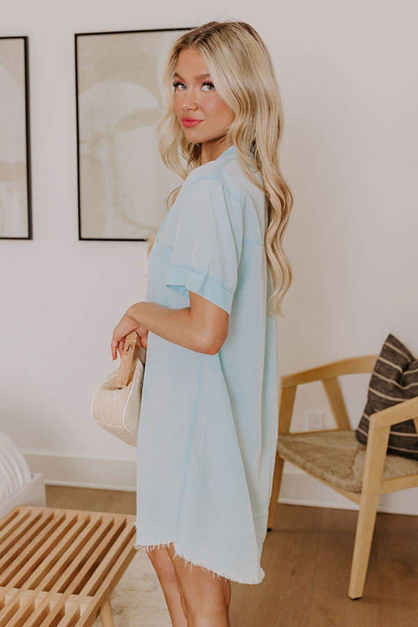 Backyard BBQ Chambray Mini Dress in Sky Blue Image - 3