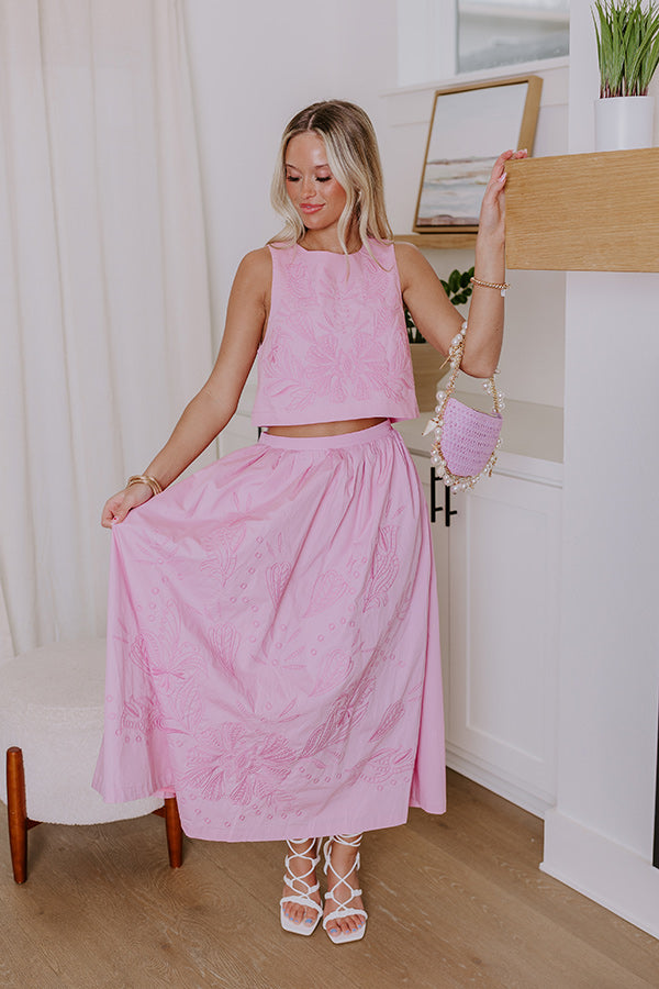 Vacay Bound High Waist Embroidered Midi Skirt in Blush Image - 1