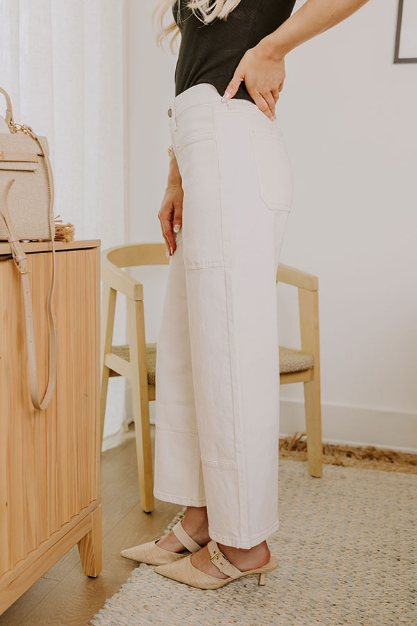 The Maeve High Waist Wide Leg Crop Jean in Cream Image - 3