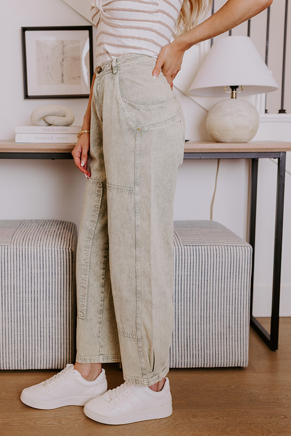 The Sadie Midrise Vintage Wash Barrel Jean in Sage Image - 3