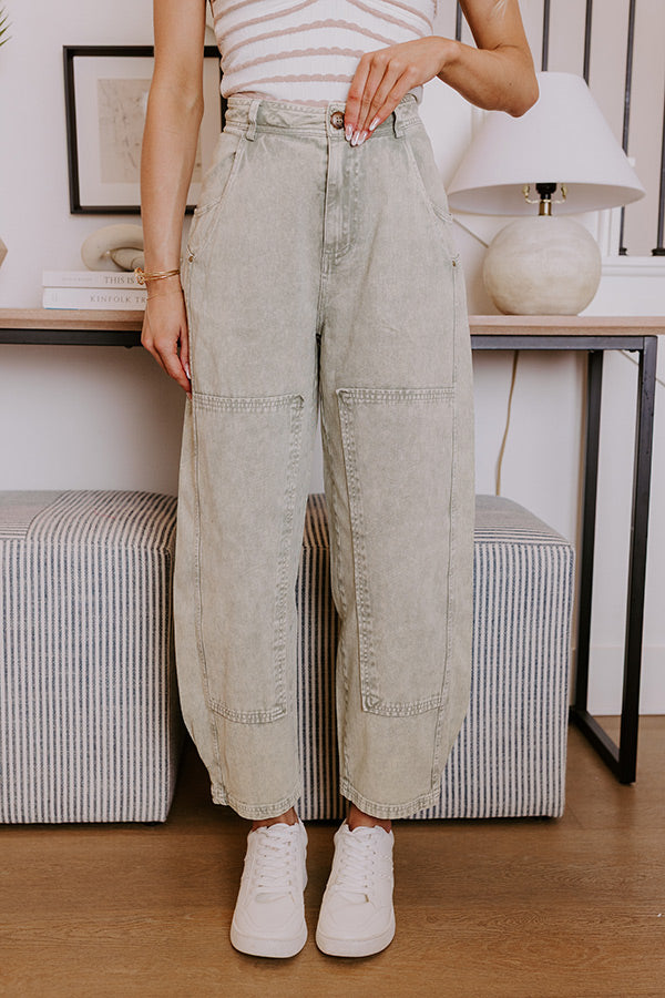 The Sadie Midrise Vintage Wash Barrel Jean in Sage Image - 2