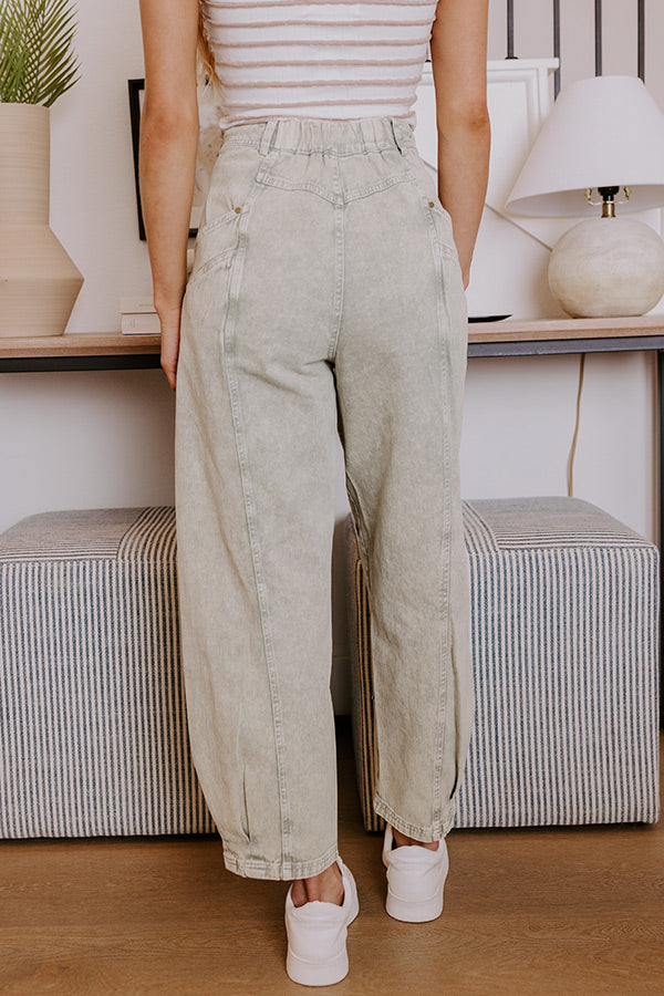 The Sadie Midrise Vintage Wash Barrel Jean in Sage Image - 4