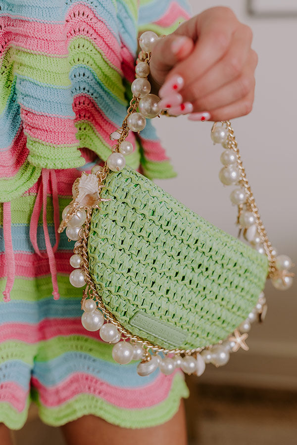 Isla Straw Woven Top Handle Bag in Lime Image - 2