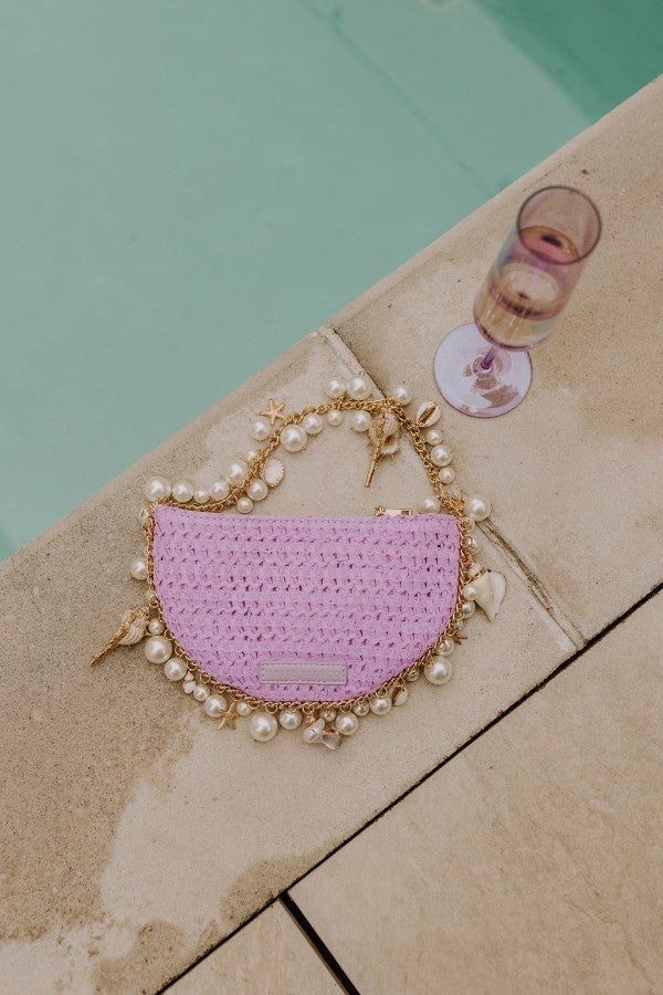 Isla Straw Woven Top Handle Bag in Lavender Image - 2