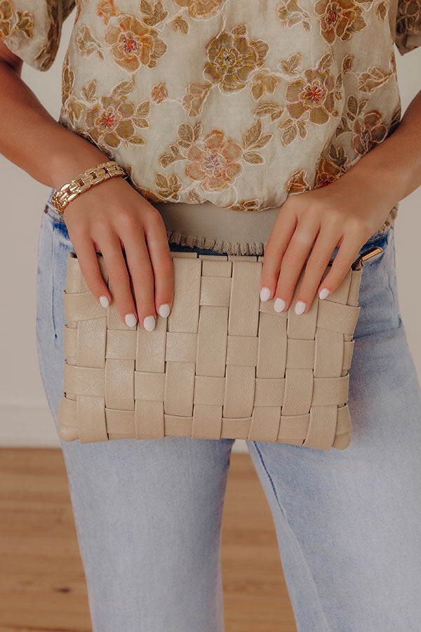 Mimie Vegan Leather Woven Crossbody Bag in Beige