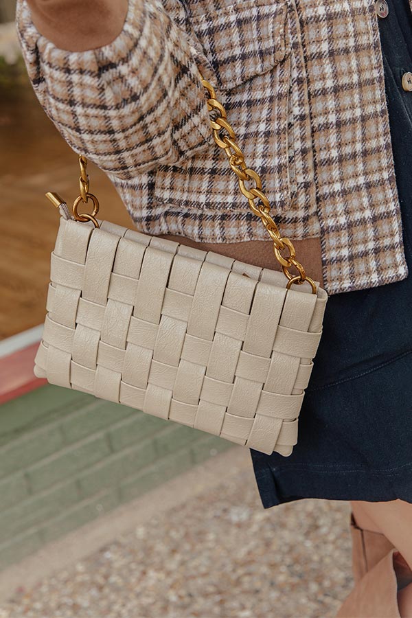 Mimie Vegan Leather Woven Crossbody Bag in Beige