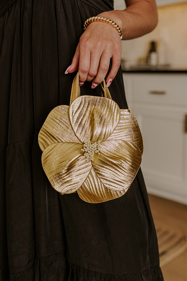 Monroe Flower Vegan Leather Top Handle Bag in Gold Image - 4