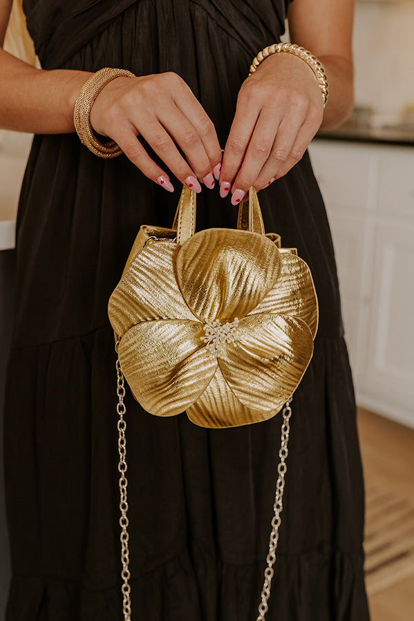 Monroe Flower Vegan Leather Top Handle Bag in Gold Image - 2