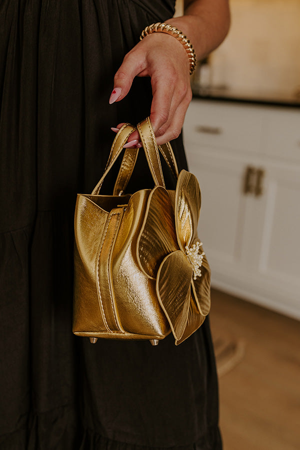 Monroe Flower Vegan Leather Top Handle Bag in Gold Image - 5