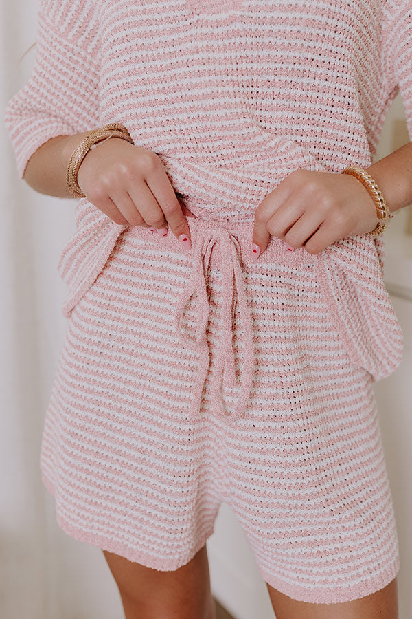 Lake Days High Waist Stripe Knit Shorts in Blush Image - 2