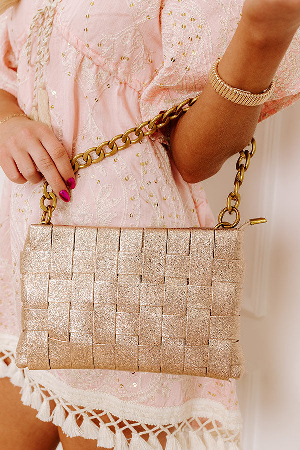 Mimie Vegan Leather Woven Crossbody Bag in Rose Gold Image - 4