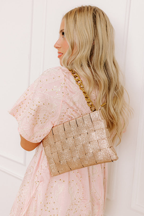 Mimie Vegan Leather Woven Crossbody Bag in Rose Gold Image - 1