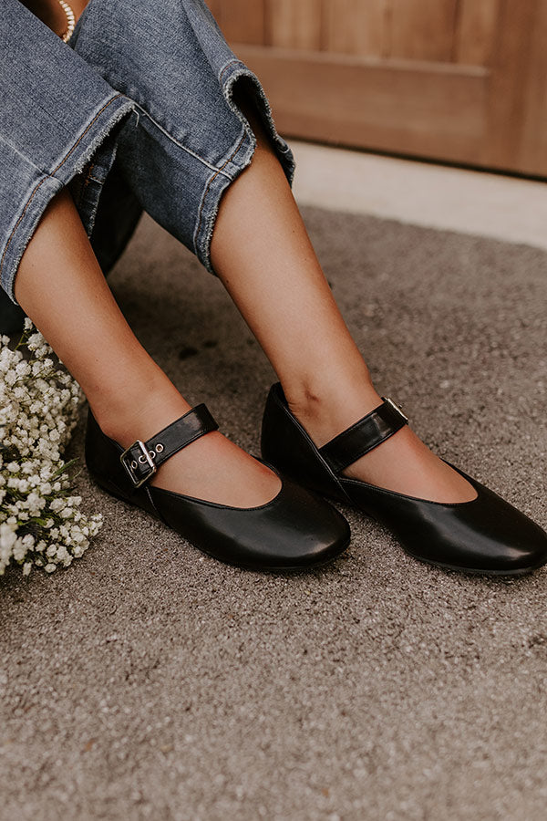 The Livvy Faux Leather Flat in Black Image - 3