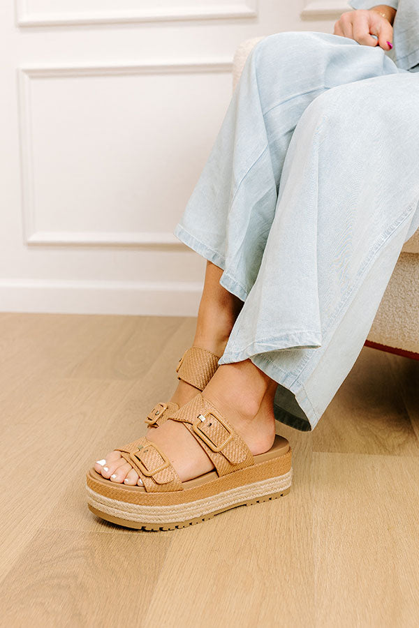 The Ariana Raffia Woven Sandal in Tan Image - 4