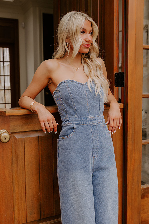Soho Lifestyle Wide Leg Denim Jumpsuit Image - 5