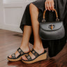 Hi Tide Faux Leather Wedge in Black Image - 1
