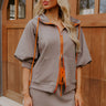 Bistro Cutie Zip Up Sweater in Taupe Image - 1