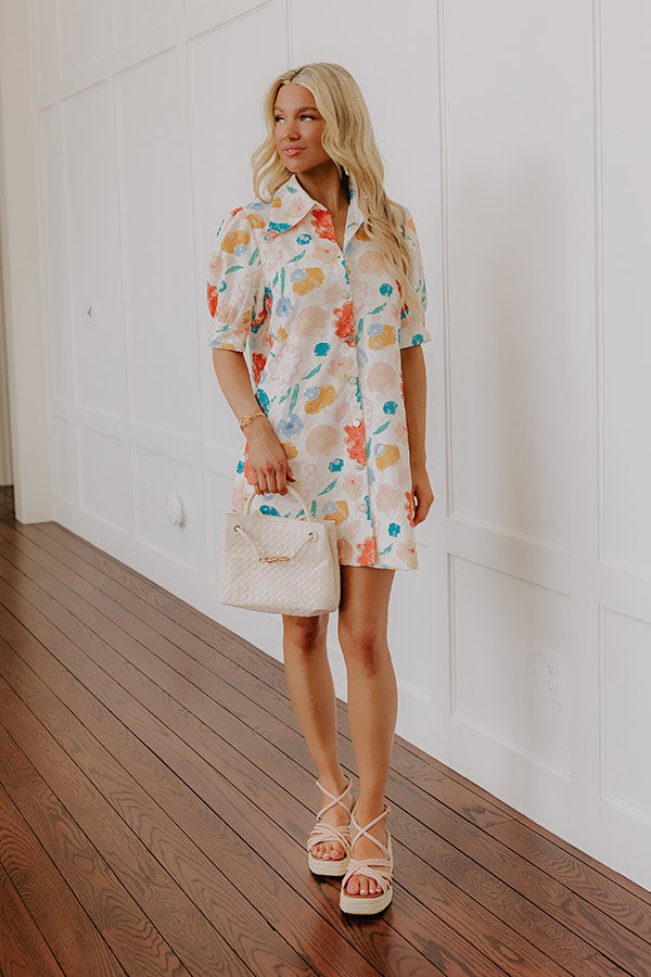Pop Of Color Floral Embroidered Mini Dress Image - 2